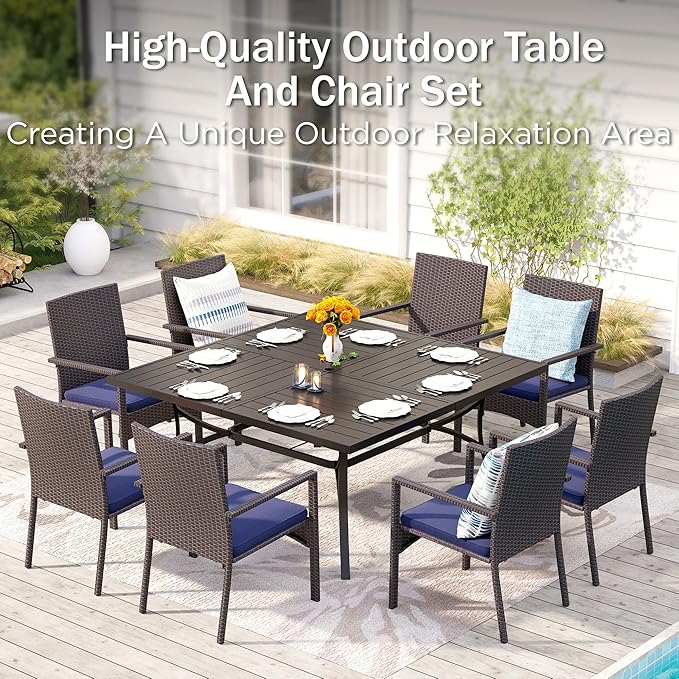 PHI VILLA Outdoor Rattan Dining Chairs Set of 6, Modern Wicker Armchair with Cushions for Patio, Deck, Yard, Porch - Brown
