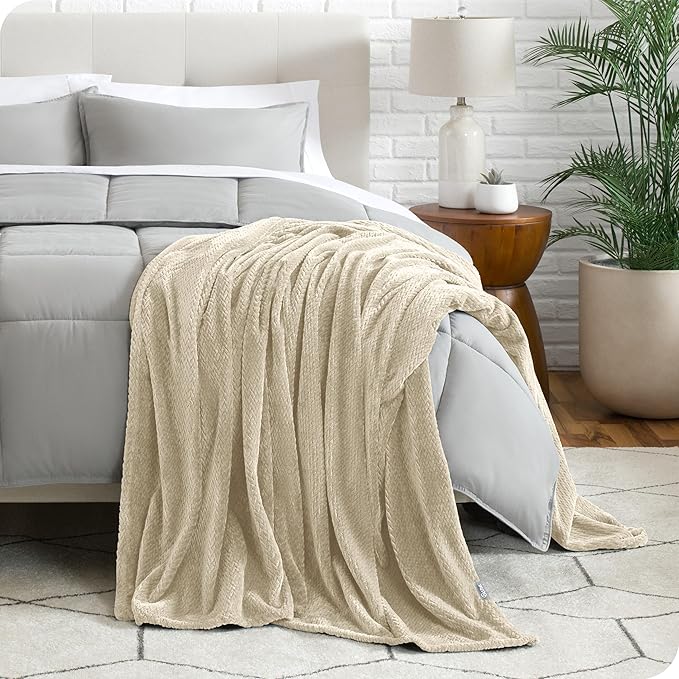 Bare Home Textured Fleece Blanket - King Size - Ultra-Soft Lightweight for Bed, Sofa, and Couch - Luxury Microplush - Cozy Warm Blanket (King, Chevron Oyster)