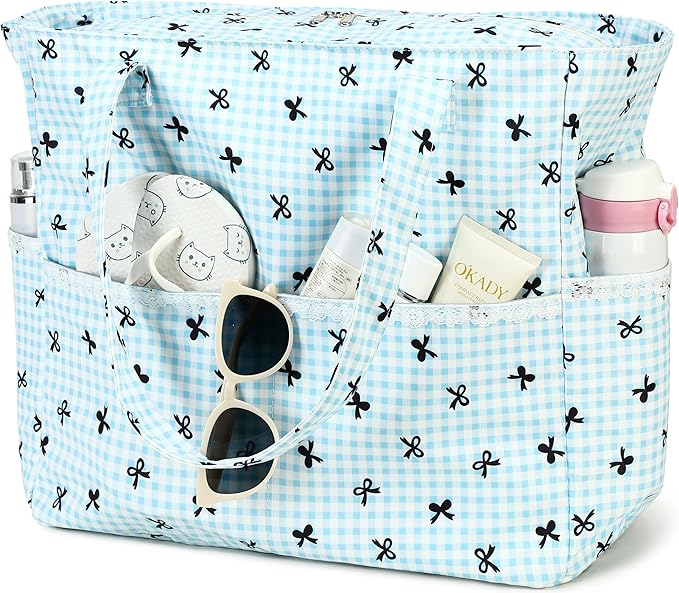 LEDAOU Large Beach Tote Bag Women Waterproof Sandproof Zipper Beach Tote Bag for Pool Gym Grocery Travel with Wet Pocket