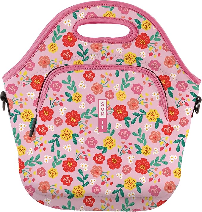 Sok It LunchTote Zippered Bag Insulated Neoprene Caddy (Bloom Your Way, X-Large 6.5 Quart Lunch Tote)