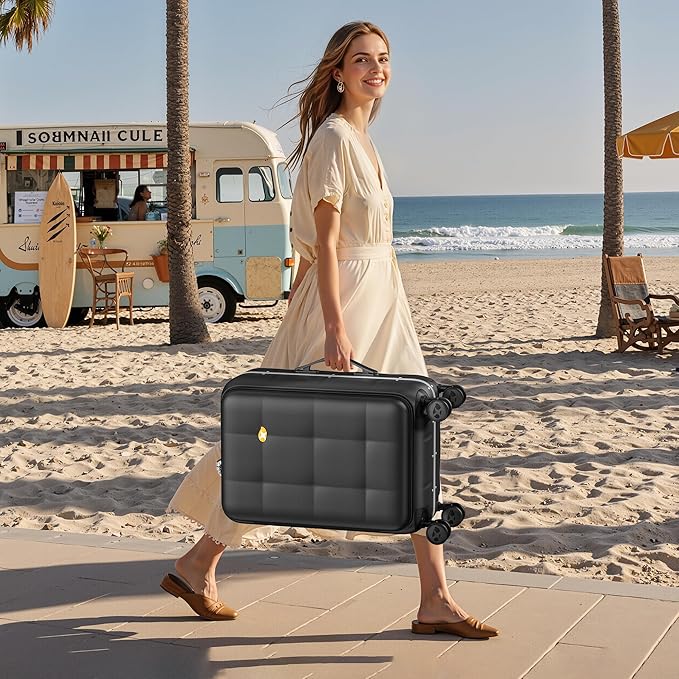 MGB 20 Inch Top Open Carry On Luggage 22x14x9 Airline Approved, Hard Shell Carry On Suitcase with Spinner Wheels, Travel Small Luggage Built-in TSA Lock for Women Men Gifts (Charcoal Grey)