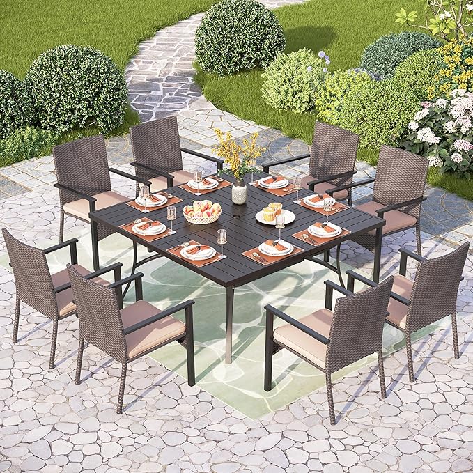 PHI VILLA Outdoor Wicker Chairs Set of 6, Rattan Covered Metal Armchairs with Removable Cushion, Heavy Duty Furniture Set for Patio, Deck, Porch, Yard