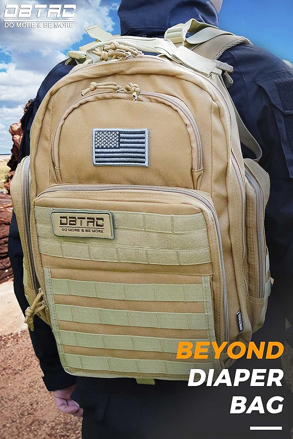 Diaper Bag Backpack for Dad, DBTAC Large Baby Nappy Bag for Men w/Changing Mat, Insulated+Wipe Pockets, Stroller Straps, Tan