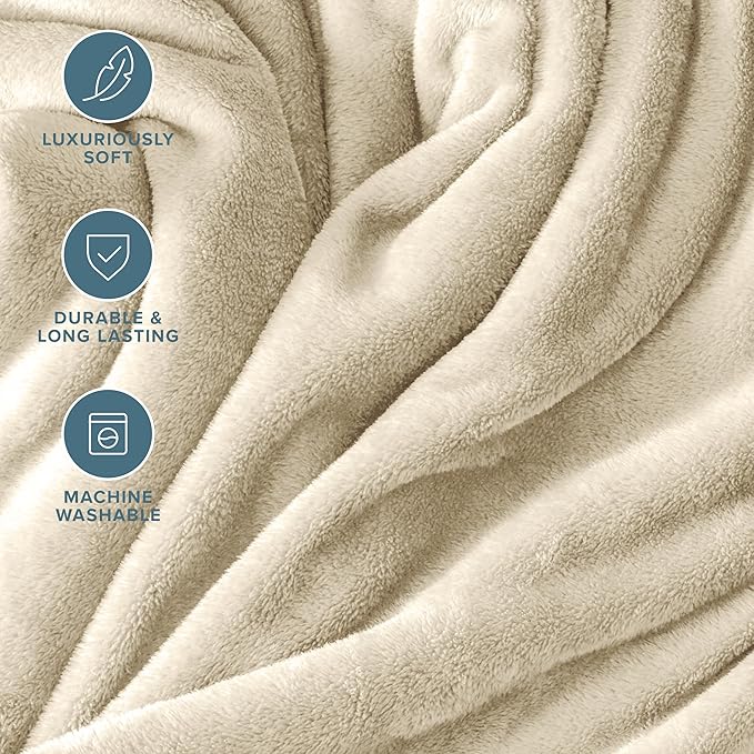 Bare Home Fleece Blanket - Throw/Travel - Ultra-Soft Lightweight for Bed, Sofa, and Couch - Luxury Microplush - Cozy Warm Blanket (Throw/Travel, Oyster)