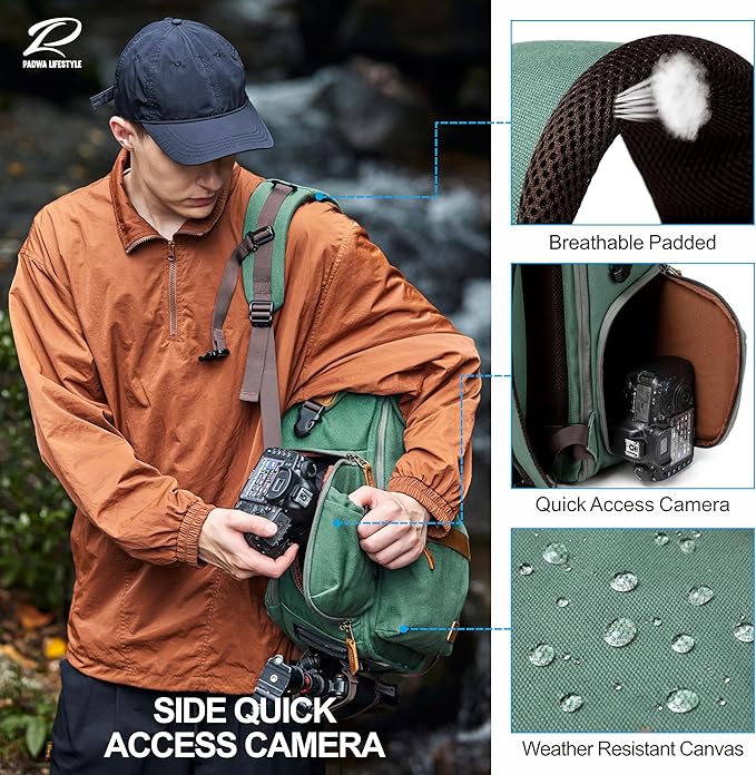 Padwa Lifestyle Green Camera Backpack - Professional DSLR & UAV Camera Bag,Anti Theft Canvas Camera Backpacks with Rain Cover,Large Capacity Photography Travel Camera Bag with Multi Compartments