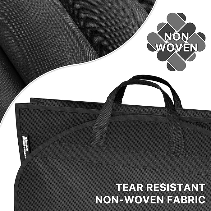 Simple Houseware 60-Inch Travel Garment Bag, Non-Woven, Black, 3 Pack