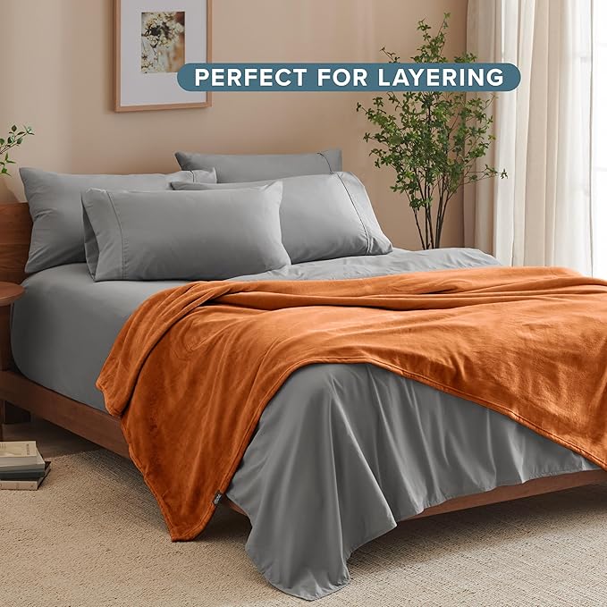 Bare Home Fleece Blanket - Twin/Twin Extra Long - Ultra-Soft Lightweight for Bed, Sofa, and Couch - Luxury Microplush - Cozy Warm Blanket (Twin/Twin XL, Sienna)