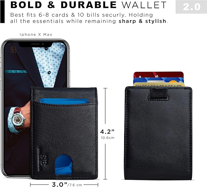 SERMAN BRANDS RFID Blocking Slim Bifold Genuine Leather Thin Minimalist Front Pocket Wallets for Men Billfold Wallet Men Gift