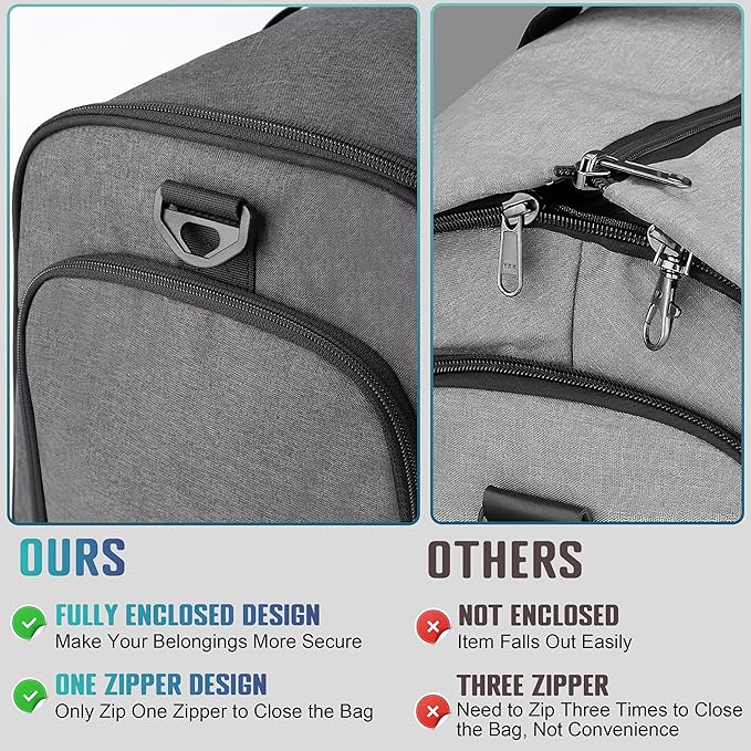 Convertible Garment Duffel Bag with Mesh Storage Bag, Water-Resistance Carry On Garment Bag with Suit Compartment, 2 in 1 Hanging Suit Travel Bag