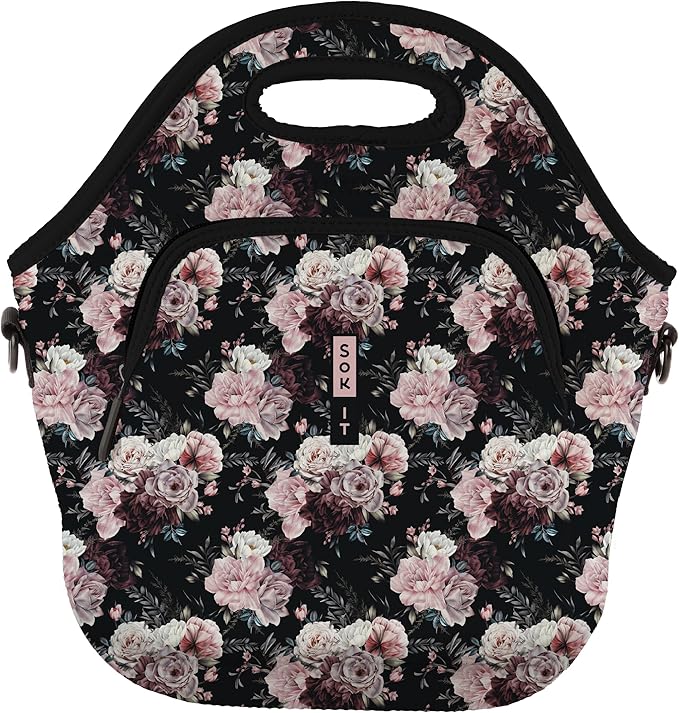 Sok It LunchTote Zippered Bag Insulated Neoprene Caddy (Bloom at Night, X-Large 6.5 Quart Lunch Tote)
