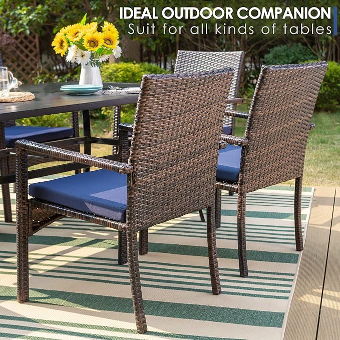 PHI VILLA Patio Wicker Chair Set of 2, Outdoor Modern PE Rattan Armchair with Removable Cushions for Deck, Porch, Balcony