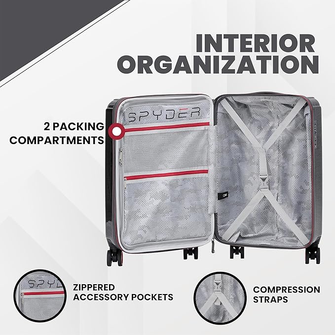 Spyder Traverse 25 Inch Medium Expandable Hardside Upright Suitcase with 360° Spinner Wheels, TSA Approved Lock, Charcoal