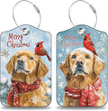 Christmas Dog and Red Cardinal Bird Set of 2 Luggage Tags for Suitcases Leather Suitcase Tags Identifiers with Privacy Name Label and Stainless Steel Loop for Women Men Travel Luggage Accessories