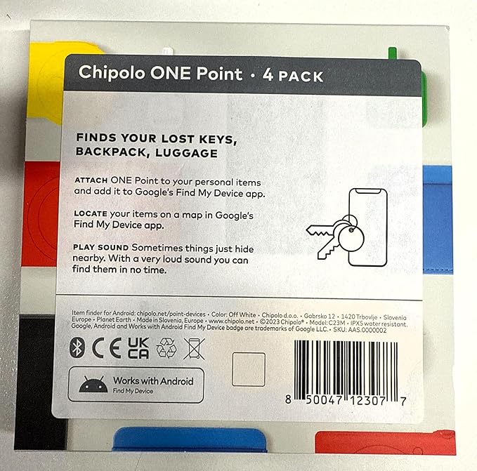 Chipolo ONE Point - 4 Pack - Key Finder, Bluetooth Tracker for Keys, Bag, Item Finder - Works with Google's Find My Device app (Android only) (Off White)