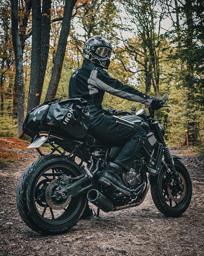 IRON JIA'S Motorcycle Dry Bag - Waterproof Duffle & Luggage Tail Bag Saddle Bags with Roll Top Closure, Shoulder Straps, Inner Pocket and Mesh Pocket (Grey, 30L)
