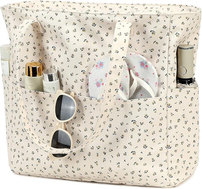 LEDAOU Beach Bag Waterproof Sandproof Women Tote Bag Pool Bag with Zipper for Gym Grocery Travel with Wet Pocket