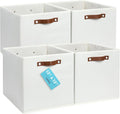 OrganiHaus 13x13 Cube Fabric Storage Bins Set of 4, Fabric Storage Cubes w/ Vegan Handles, 13 inch Collapsible Bins for Clothes & Toy Organizer, Cubbies Organizer, 13x13 Basket for Decor - White