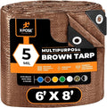 Multipurpose Protective Cover Brown Poly Tarp 6' x 8' - Durable, Water Resistant, Weather Resistant - 5 Mil Thick Polyethylene - by Xpose Safety