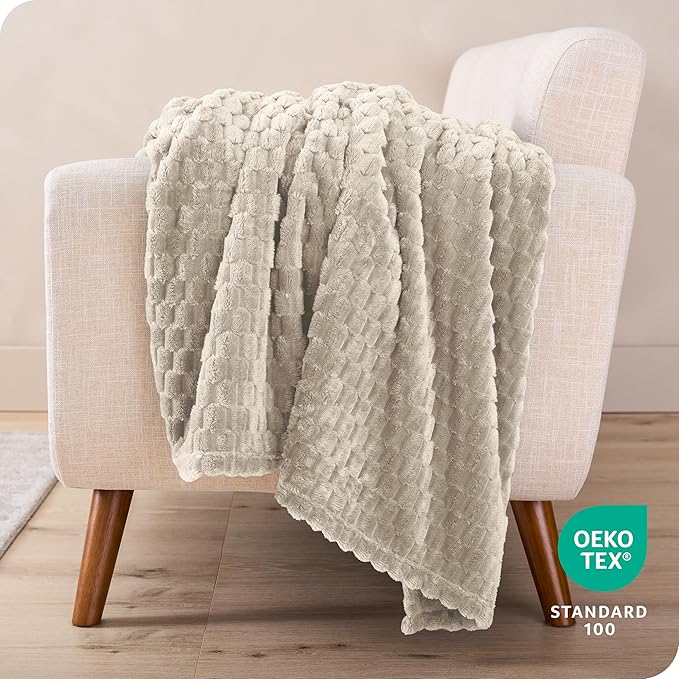 Bare Home Textured Fleece Blanket - Twin/Twin Extra Long - Ultra-Soft Lightweight for Bed, Sofa, and Couch - Luxury Microplush - Cozy Warm Blanket (Twin/Twin XL, Waffle Oyster)