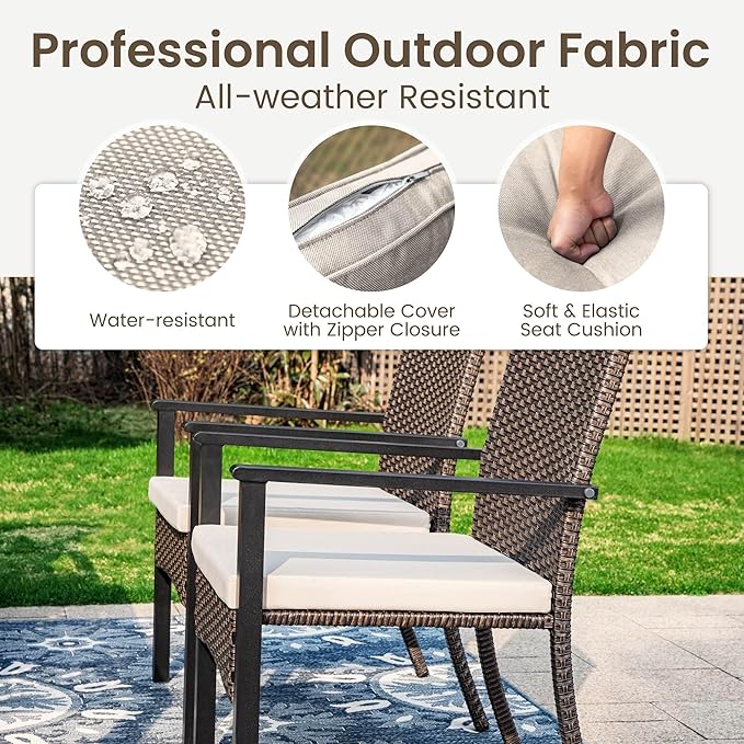 PHI VILLA Outdoor Wicker Chairs Set of 6, Rattan Covered Metal Armchairs with Removable Cushion, Heavy Duty Furniture Set for Patio, Deck, Porch, Yard