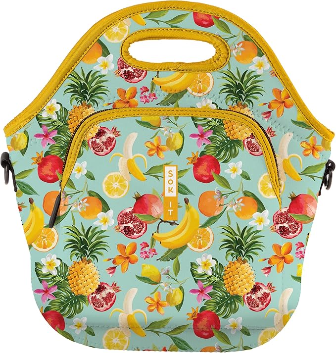 Sok It LunchTote Zippered Bag Insulated Neoprene Caddy (Paradise Punch, X-Large 6.5 Quart Lunch Tote)
