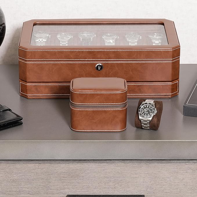 ROTHWELL 2 Watch Travel Case Storage Organizer for 2 Watches | Tough Portable Protection w/Zipper Fits All Wristwatches & Smart Watches Up to 50mm