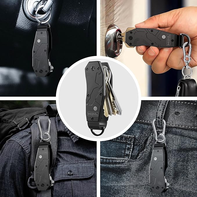 Air Keychain, Key Organizer Works with Apple Find My, Built-in airtag Chips, Holds 2-6 Keys, Car Key Chains with GPS Tracker, Key Finder, Minimalist Key Holder for Men and Women, (iOS Only) (Black)