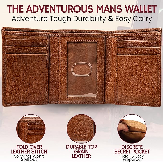 BULL GUARD Leather Trifold Wallets For Men with ID and RFID Blocking Great For Work, Sports, Outdoors