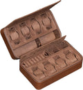 ROTHWELL 8 Watch Travel Case Storage Organizer for 8 Watches, Sunglasses, Rings & Cufflinks |Tough Portable Protection with Zipper Fits Most Wristwatches & Smart Watches Up to 50mm (Tan/Brown)