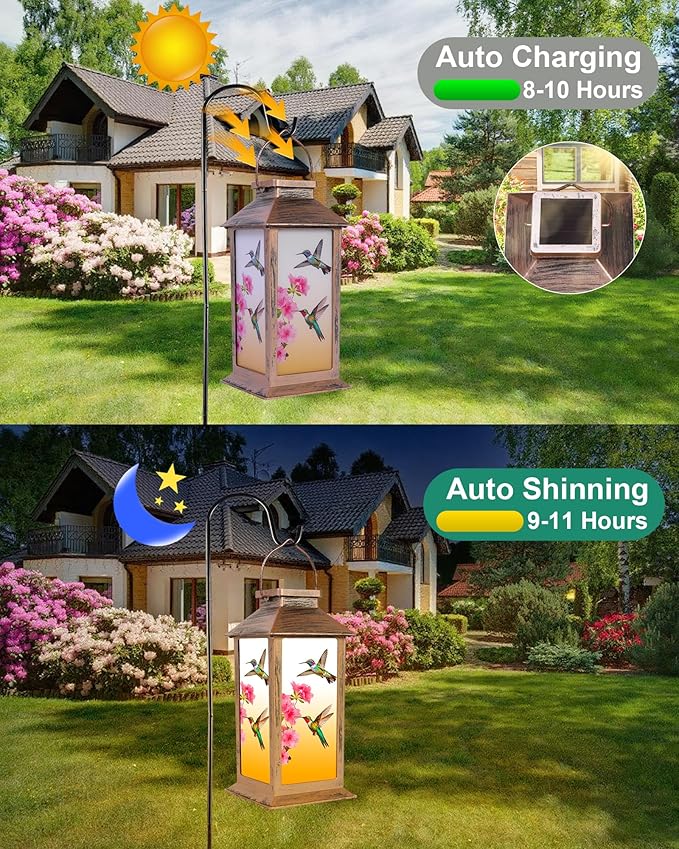 Solar Lanterns Outdoor Waterproof Hummingbird, Garden Decor Birthday Gifts for Women Mom Grandma Sister, Hanging LED Plastic Solar Lights Outside Decorative for Yard Patio Backyard Lawn Decorations