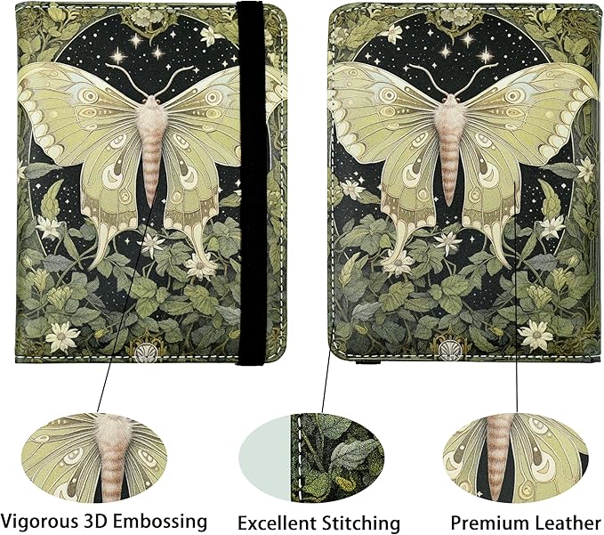 Luna Moth Passport Holder for Women and Men PU Leather Passport Cover for Travel