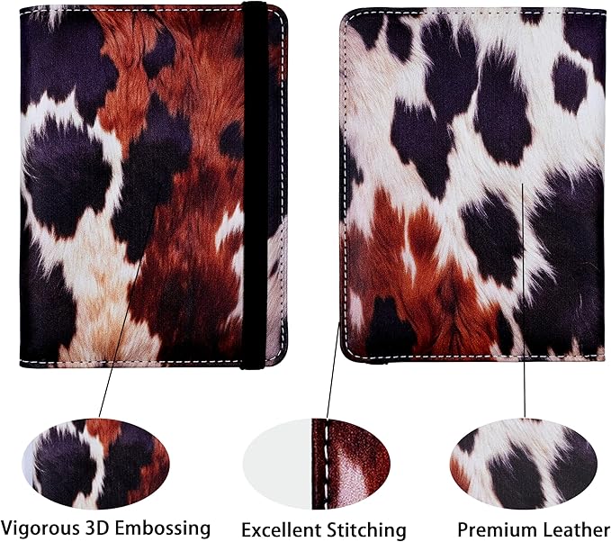 Passport Holder for Women and Men PU Leather Passport Cover for Travel (Cow Print)
