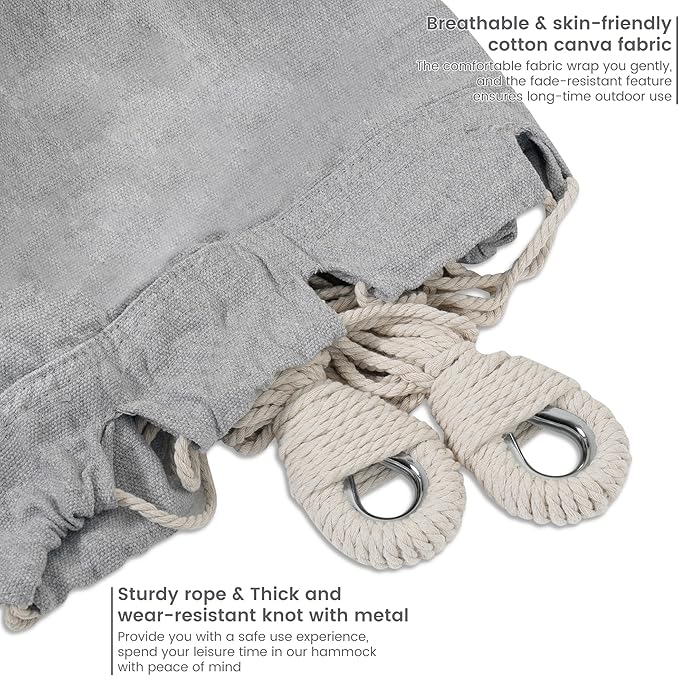 Lazy Daze Hammocks Double Hammock with 9ft Space-Saving Steel Stand Includes Portable Carrying Case, 450 Pounds Capacity (Light Gray)