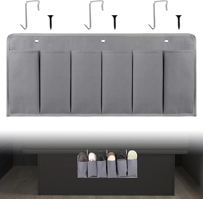 RV Shoe Pockets 6 Large Pockets Heavy Hanging Bedside Storage Organizer with Sturdy Hooks for Shoes, Toys and Tools
