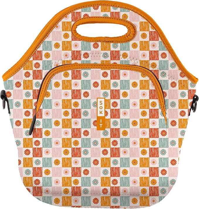 Sok It LunchTote Zippered Bag Insulated Neoprene Caddy (Boho Floral, X-Large 6.5 Quart Lunch Tote)