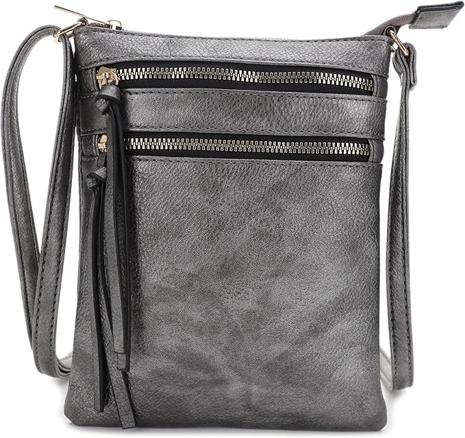 DELUXITY Crossbody Purse Bag Shoulder Bag Multi Pocket Zipper Purse | Pewter