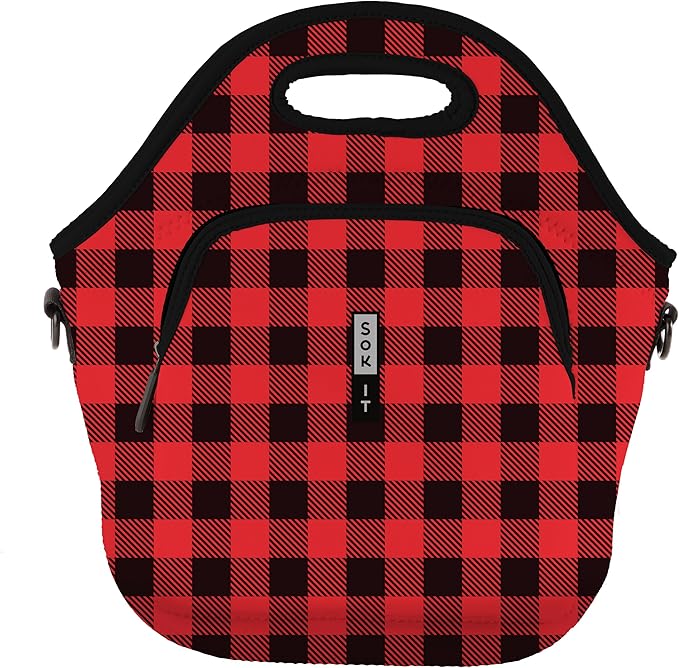 Sok It LunchTote Zippered Bag Insulated Neoprene Caddy (Buffalo Check, X-Large 6.5 Quart Lunch Tote)