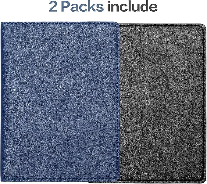 2 Pack Passport and Vaccine Card Holder PU Leather Passport Wallet Vaccine Case Protector Slot Travel Passport Wallet for Women & Men (D-Black&Blue)