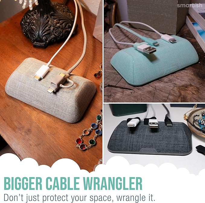 Smartish® Magnetic Cord Holder - Bigger Cable Wrangler Organizer with Magnet Clips for Charger Management on Desktop, Nightstand, or Side Table - Holds 6+ Cables - No. 2 Pencil Gray