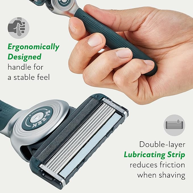 DORCO SLEEK Six Blade Razor System with Multi-Flex Technology Refill Set, Precision Shaving Razor Replacement Cartridge (4 Pack)