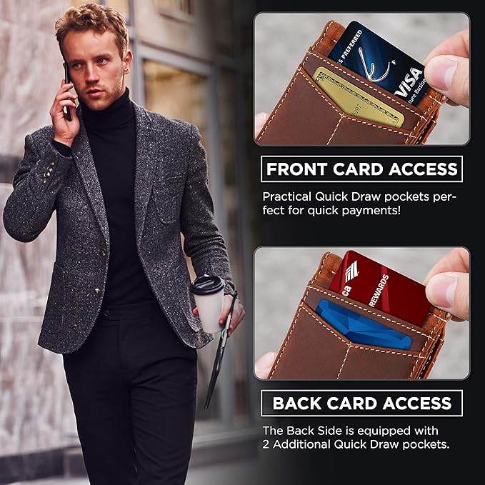 SERMAN BRANDS RFID Blocking Wallet Slim Bifold - Genuine Leather Minimalist Front Pocket Wallets for Men with Money Clip Gift