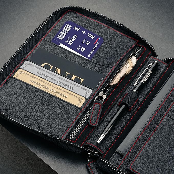 TORRO Travel Wallet – Genuine Leather Travel Organiser with Passport Holder and Detachable Cardholder