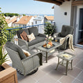 HOOOWOOO Patio Furniture Set,5 Pieces Outdoor Conversation Set,All Weather Wicker Loveseat Sofa Set with High Back Swivel Rocking Chairs Tables,Black