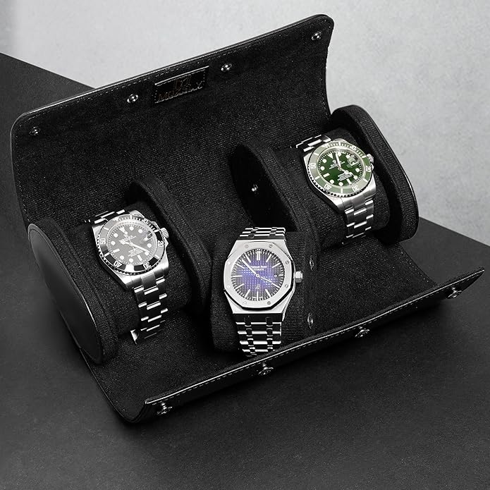 MOZSLY Watch Roll Travel Case 3 Slots Portable Watches Box Organizer Storage Holder Pattern PU Leather