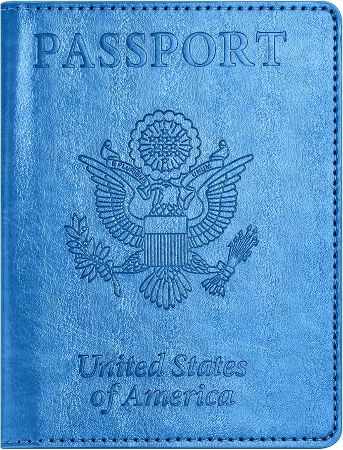 Eoehro Unisex-Adult Passport and Vaccine Card Holder Combo, Sky Blue, Faux Leather, RFID Protected