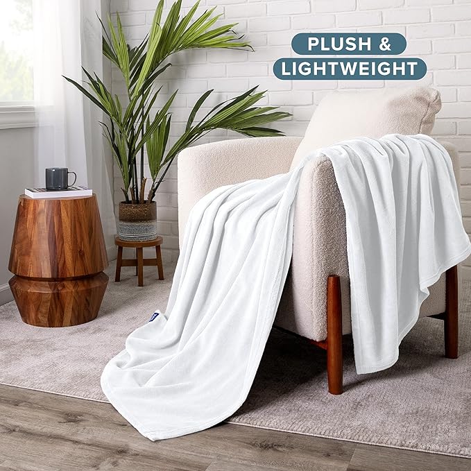 Bare Home Polar Fleece Blanket - Full/Queen - White - Warm & Cozy - Premium Fleece Throw for Bed, Sofa, Camping, Travel and Cold Nights - Lightweight Blanket (Full/Queen, White)