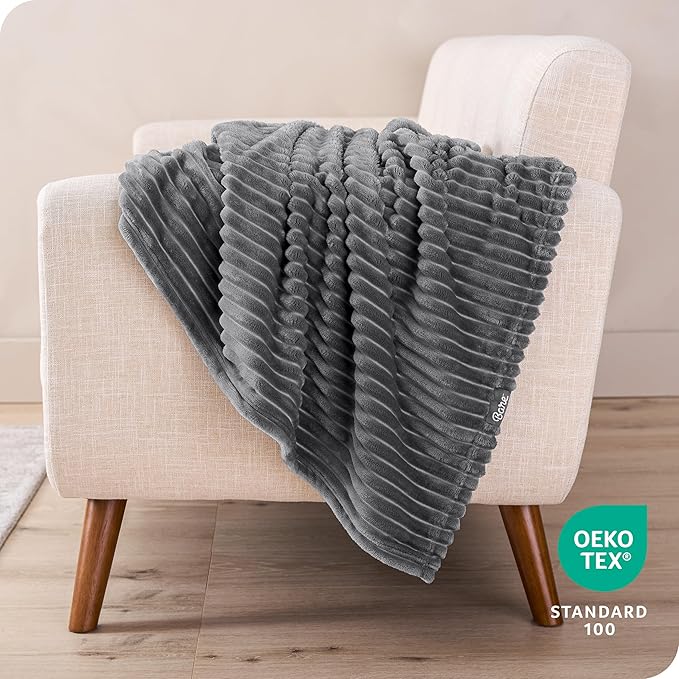 Bare Home Textured Fleece Blanket - Twin/Twin Extra Long - Ultra-Soft Lightweight for Bed, Sofa, and Couch - Luxury Microplush - Cozy Warm Blanket (Twin/Twin XL, Ribbed Grey)