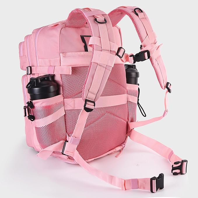 LHI Military Tactical Backpack for Men and Women 45L Army 3 Days Assault Pack Bag Large Rucksack with Shoe Compartment - Pink