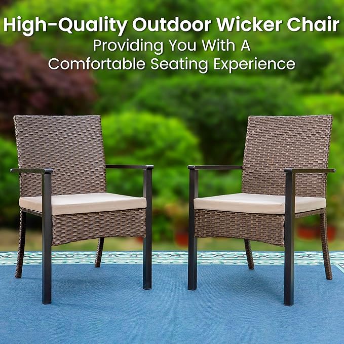 PHI VILLA Outdoor Wicker Chairs Set of 6, Rattan Covered Metal Armchairs with Removable Cushion, Heavy Duty Furniture Set for Patio, Deck, Porch, Yard
