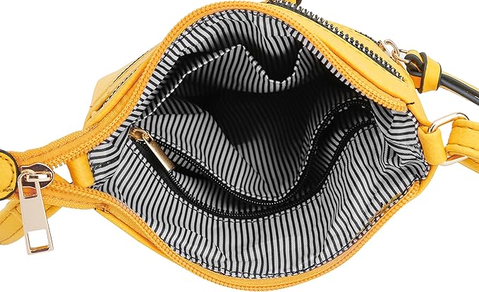 DELUXITY | Crossbody Purse Bag | Functional Multi Pocket Double Zipper Purse | Adjustable Strap | Medium Size Purse | Yellow